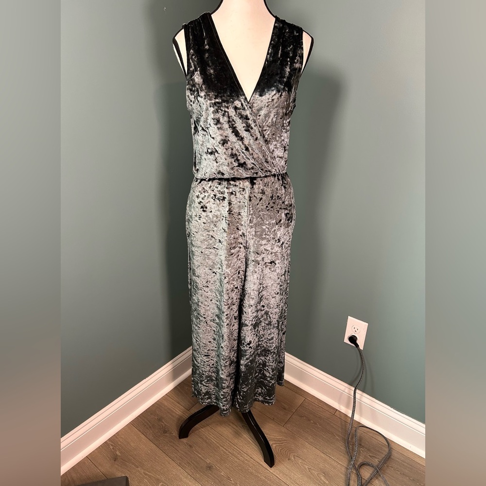 Taylor & Sage Shimmering Grey/Silver Velvet Jumpsuit